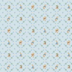 COMING SOON - Peter Rabbit and Benjamin Bunny Lattice Blue by Beatrix Potter for Riley Blake Designs