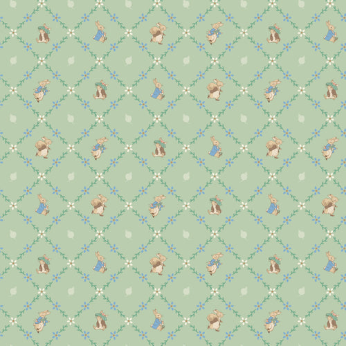 COMING SOON - Peter Rabbit and Benjamin Bunny Lattice Green by Beatrix Potter for Riley Blake Designs