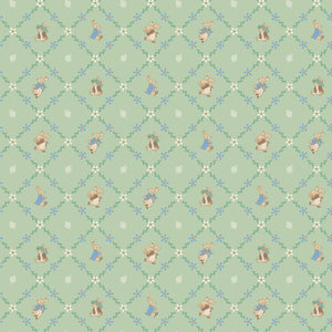 COMING SOON - Peter Rabbit and Benjamin Bunny Lattice Green by Beatrix Potter for Riley Blake Designs