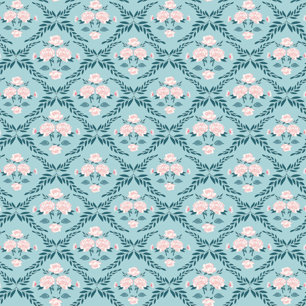 COMING SOON - Correspondence Trellis Damask Aqua by Beverly McCullough