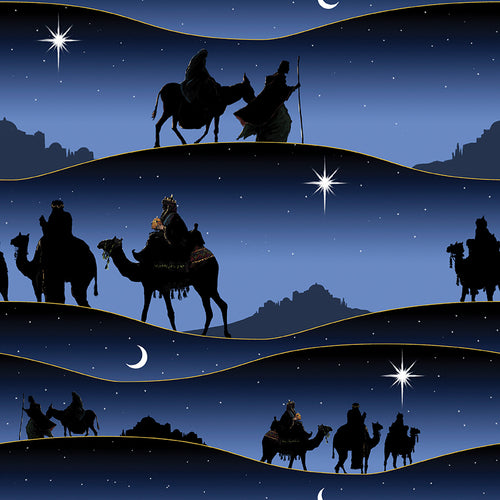Christmas Wishes - Border Print Navy by The RBD Designers