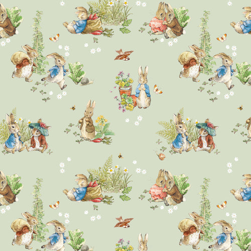 COMING SOON - Peter Rabbit and Benjamin Bunny Main Green by Beatrix Potter for Riley Blake Designs