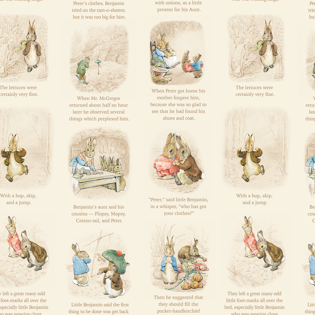 COMING SOON - Peter Rabbit and Benjamin Bunny Story Time Cream by Beatrix Potter for Riley Blake Designs