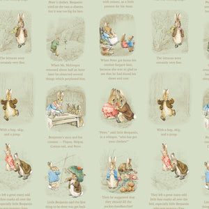 COMING SOON - Peter Rabbit and Benjamin Bunny Story Time Green by Beatrix Potter for Riley Blake Designs
