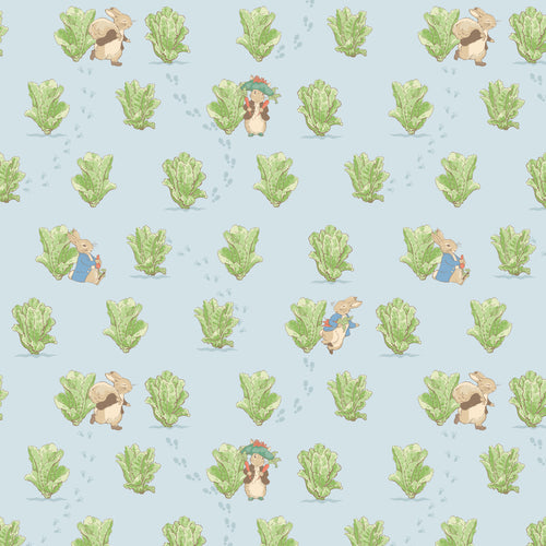 COMING SOON - Peter Rabbit and Benjamin Bunny Lettuce Patch Blue by Beatrix Potter for Riley Blake Designs
