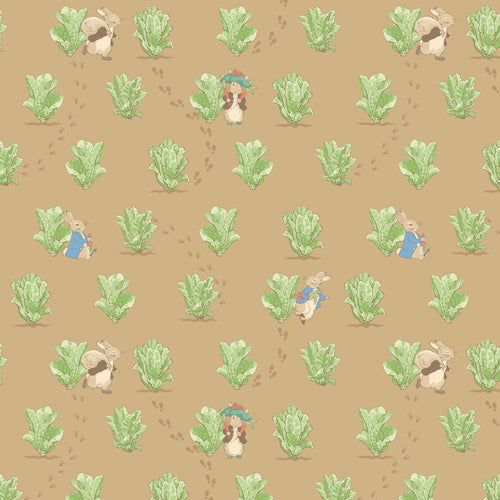 COMING SOON - Peter Rabbit and Benjamin Bunny Lettuce Patch Tan by Beatrix Potter for Riley Blake Designs