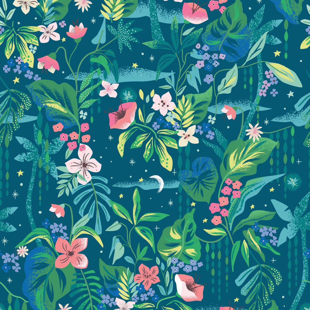 Forever Neverland Tropical Floral Night by Jill Howarth