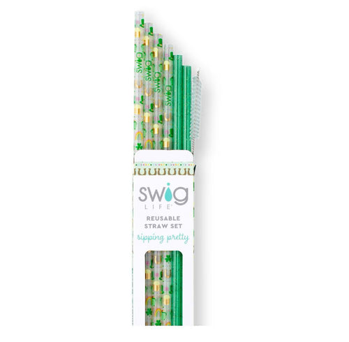 Swig Life - Lucky Charm and Green Glitter Reusable Straw Set by Swig Life