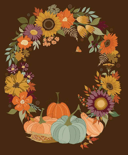 RESERVATION - The Awe of Autumn Autumn Wreath Panel Brown by Sandy Gervais