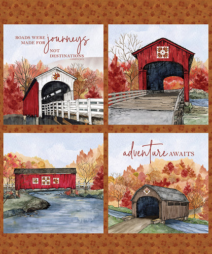 Covered Bridges in Fall Pillow Panel by Tara Reed