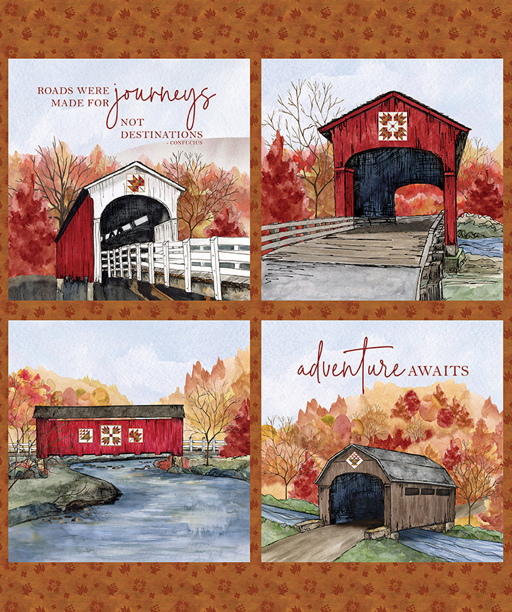 Covered Bridges in Fall Pillow Panel by Tara Reed