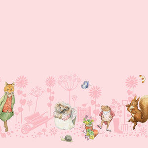 Peter Rabbit and Friends Border Print Pink by Beatrix Potter