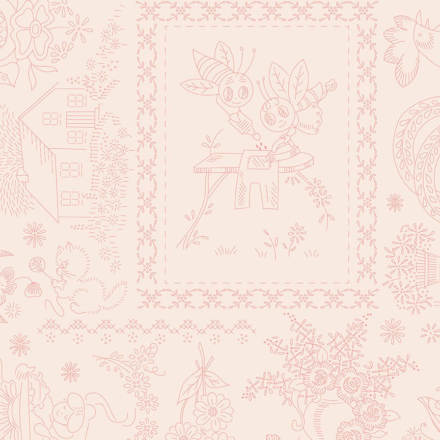 COMING SOON - Wide Back Granny Chic Vintage Embroidery Coral by Lori Holt