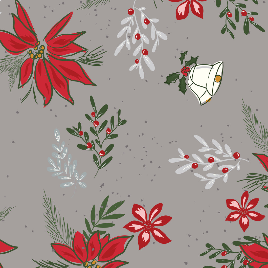Mistletoe and Holly Wide Back Floral Gray by Beverly McCullough
