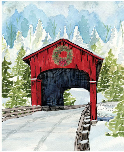 RESERVATION - Covered Bridges in Winter Christmas Bridge Panel by Tara Reed