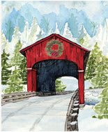 Covered Bridges in Winter Christmas Bridge Panel by Tara Reed