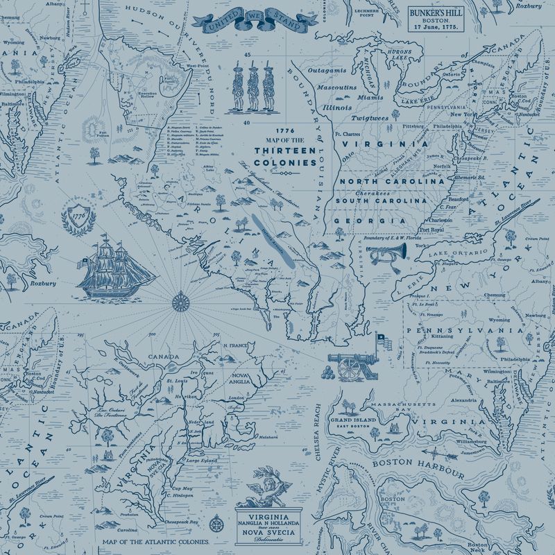 COMING SOON - Independence Colonial Map Blue by The RBD Designers
