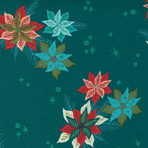 Cheer and Merriment - Poinsettia Mix Teal by Fancy That Design House
