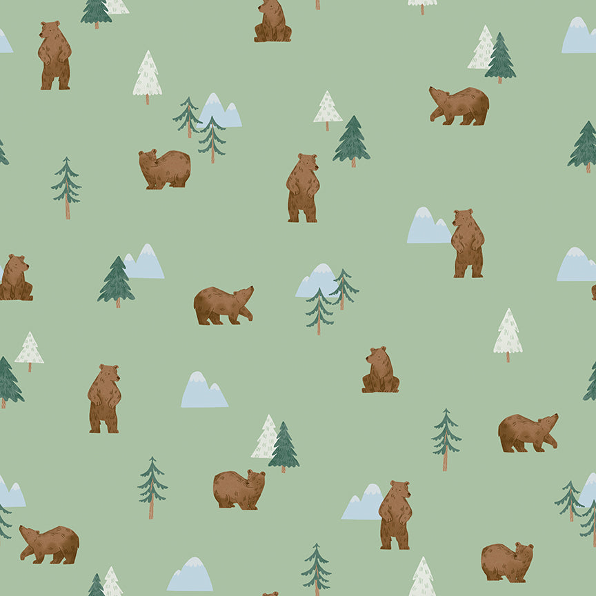 Camp Woodland - Grizzly Bears Pistachio by Natalia Juan Abello