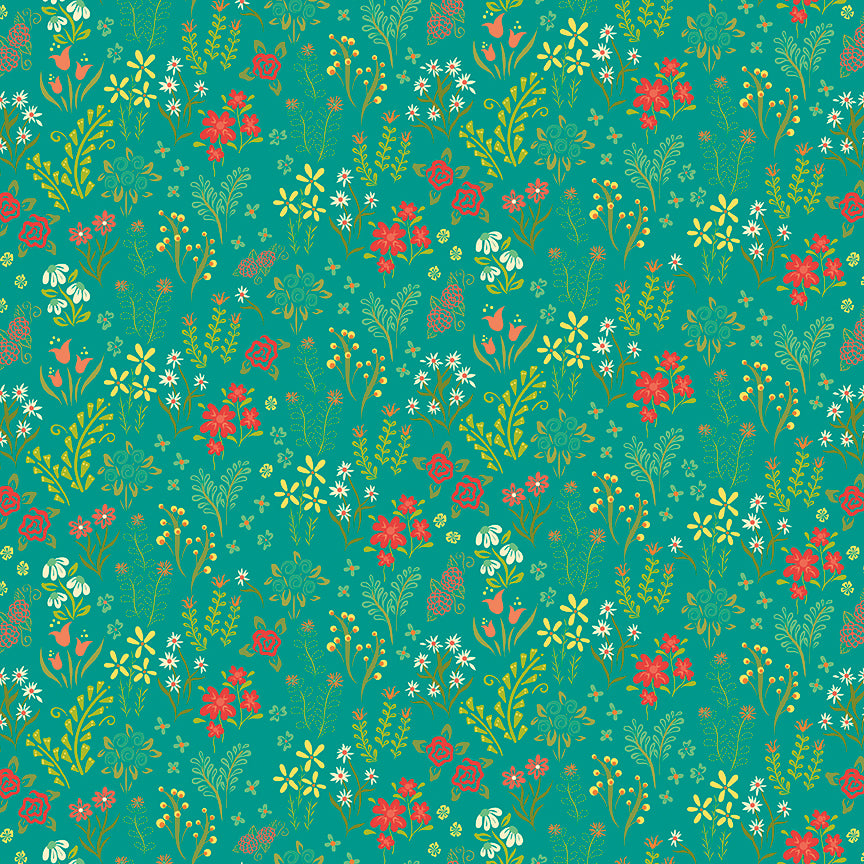 Indigo Garden - Scattered Floral Turquoise by Heather Peterson