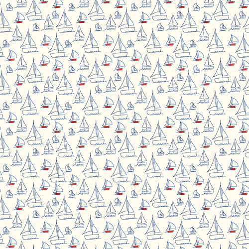 Red White and Bang - Sailboats Cream by Sandy Gervais