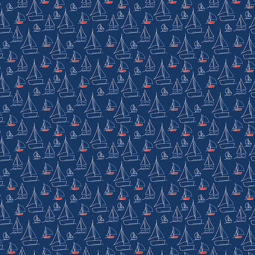 Red White and Bang - Sailboats Navy by Sandy Gervais
