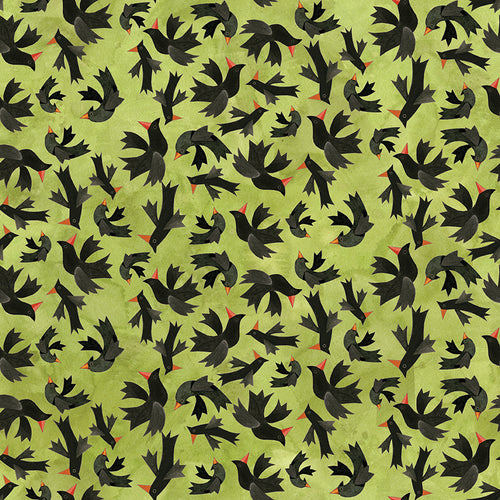 Halloween Whimsy - Birds Green by Teresa Kogut