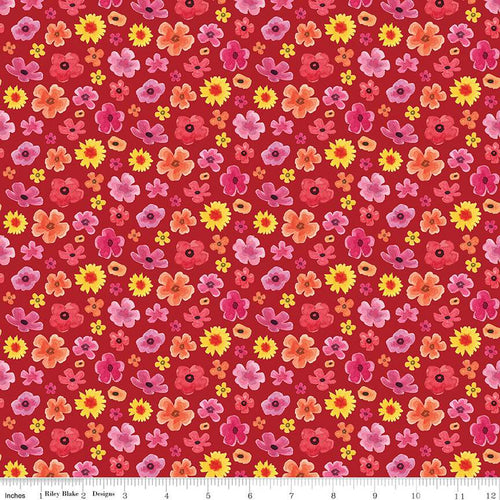 Monthly Placemats - February Flower Toss Red by Tara Reed