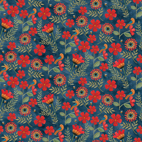 Stitchy Birds - Flowers Blue by Teresa Kogut