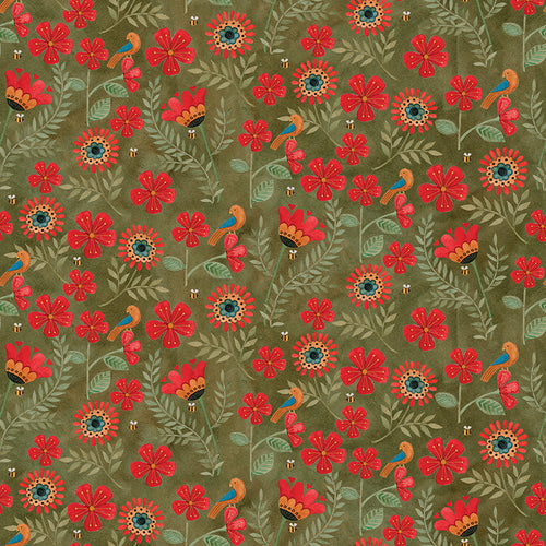 Stitchy Birds - Flowers Green by Teresa Kogut