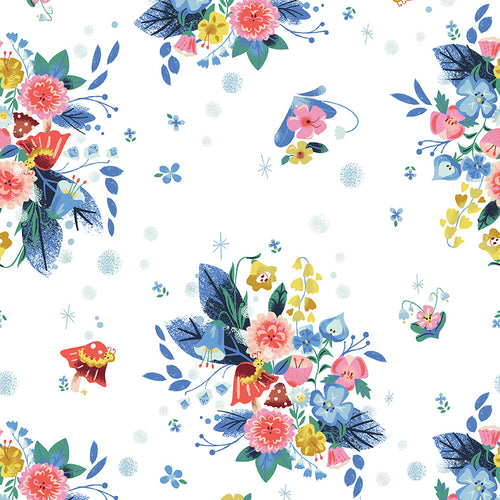 Down the Rabbit Hole - Caterpillar Floral White by Jill Howarth