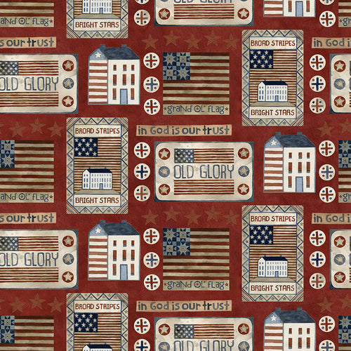 Bright Stars - Houses and Flags Red by Teresa Kogut