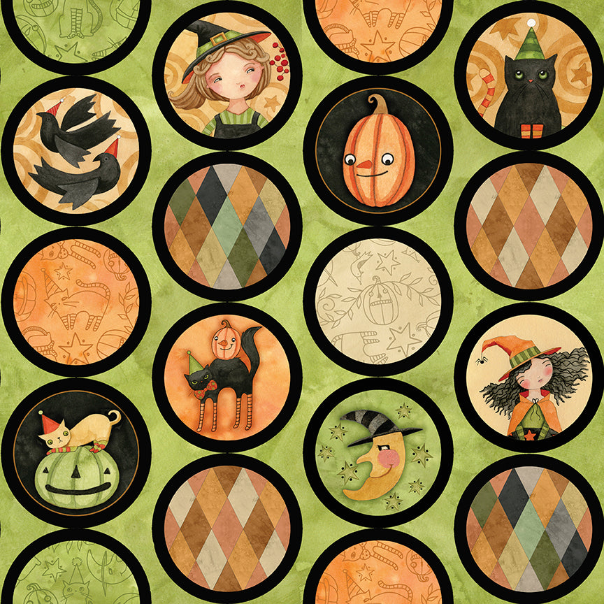 Halloween Whimsy - Circles Green by Teresa Kogut