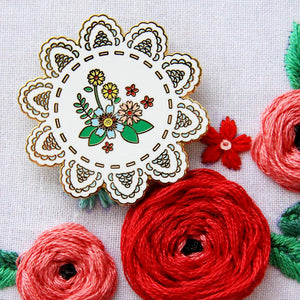 Needle Minder - Vintage Floral Doily by Flamingo Toes