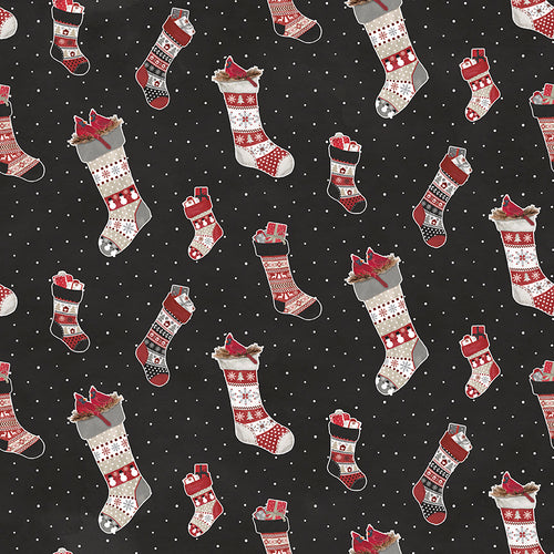 Hello Winter - Flannel Stockings Black by Tara Reed