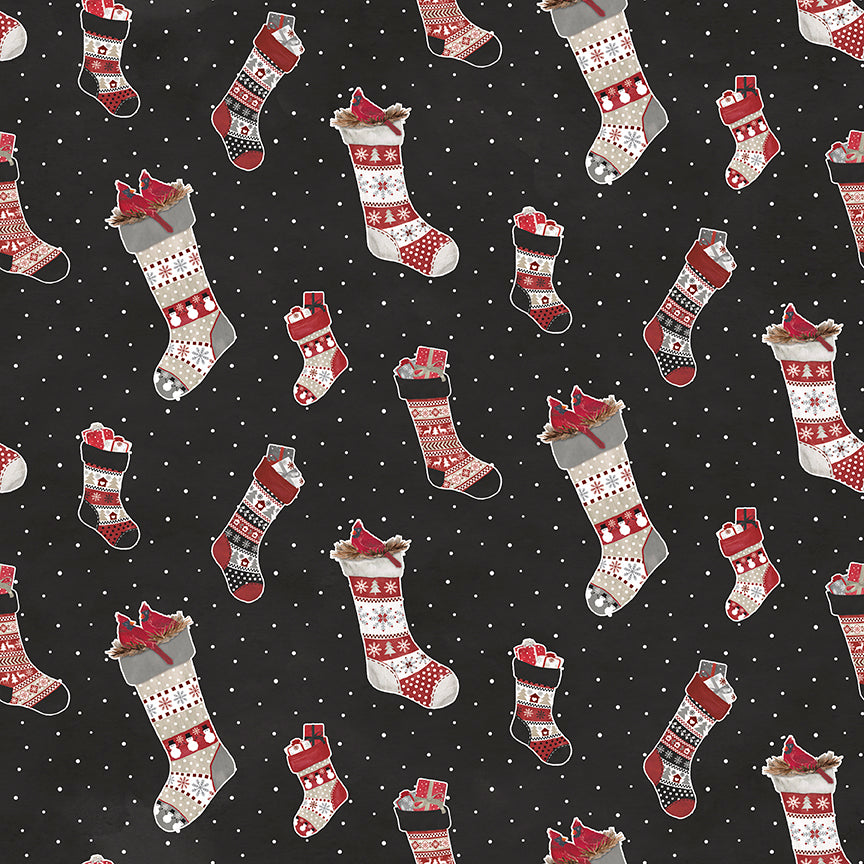 Hello Winter - Flannel Stockings Black by Tara Reed