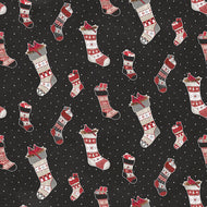 Hello Winter - Flannel Stockings Black by Tara Reed
