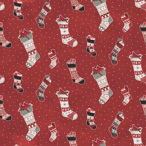 Hello Winter - Flannel Stockings Red by Tara Reed