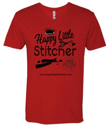 Happy Little Stitch Shirt - Vintage Red V-neck by Happy Little Stitch Shop
