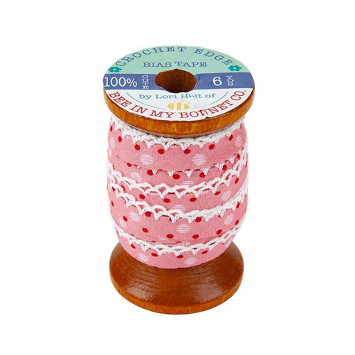 Bias Tape - Crochet Edge Bias Tape - Polka Dot Coral by Lori Holt
