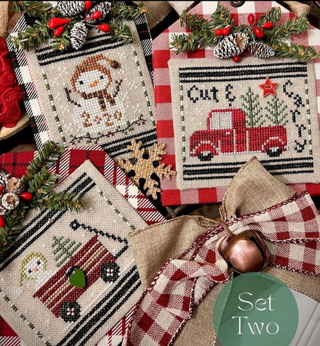 Christmas in the Country - Set 2 Gift Tag Ornaments by Annie Beez Folkart