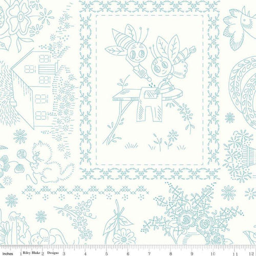 Granny Chic - Wide Back Vintage Embroidery Blue by Lori Holt