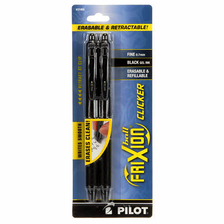 Frixion Clicker Pen - Black Fine Point 0.7mm - 2 pack by Pilot Pen Corporation of America